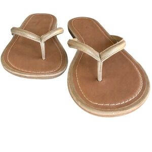 American Eagle Womens Gold Metallic Thong Sandals Flat Flip Flops Size 10 Tan